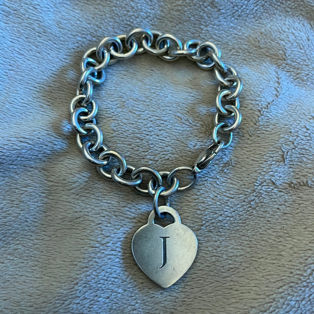 Authentic - Sterling Silver Tiffany & Co. Engraved J Heart Bracelet